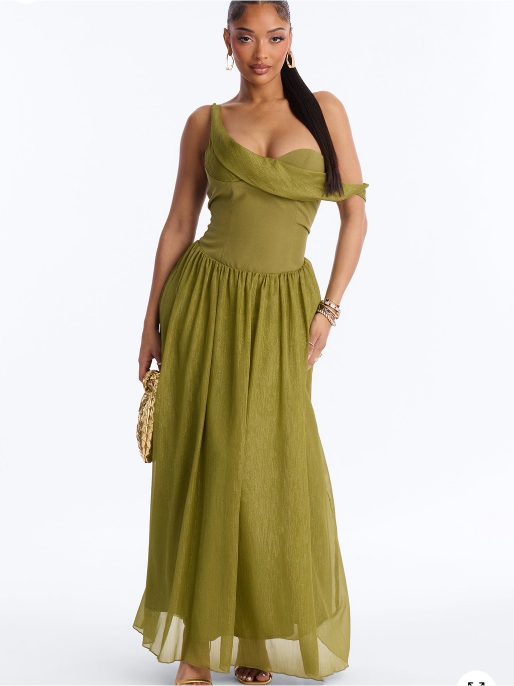 Fashion Nova Olive One-Shoulder Maxi Dress - Women